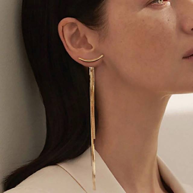 SHEIN Long Tassel Dangle Drop Earrings For Woman Teen Girls Gold Punk Sleek Metal Chain Earrings Wedding Bridesmaid Jewelry