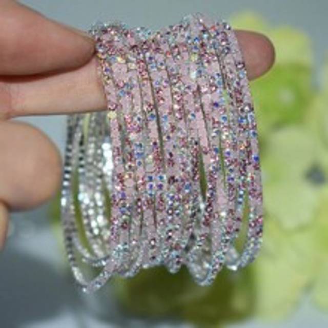 10 st/pack Rhinestone Decor Elastiskt armband för kvinnor, flerfärgade, klassiska och trendiga smycken - Skrikrosa (En-Storlek)