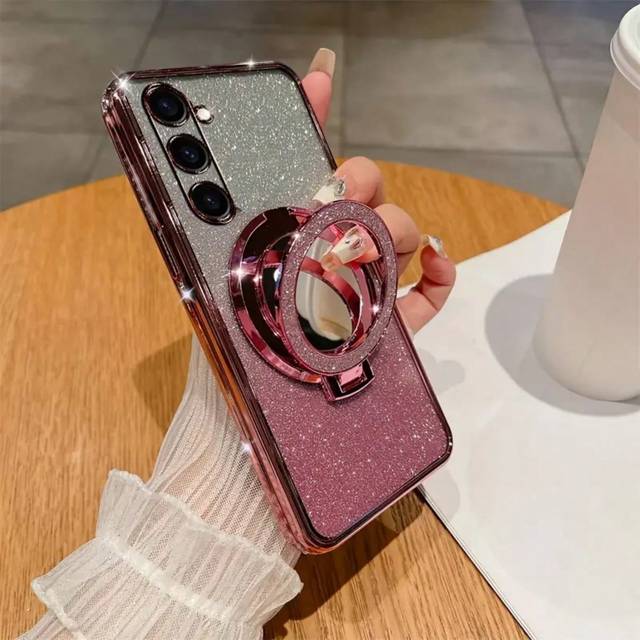 SHEIN Phone Holder With Phone Charm 1pc Glitter Electroplated Fine Hole Gradient Magnetic Ring Holder Phone Case, Compatible With...
