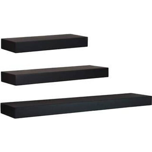 Kiera Grace Maine Floating Shelves Modern Wall Mounted Hanging Shelf for Bedroom  Kitchen  12+16+24  Black  3 Count