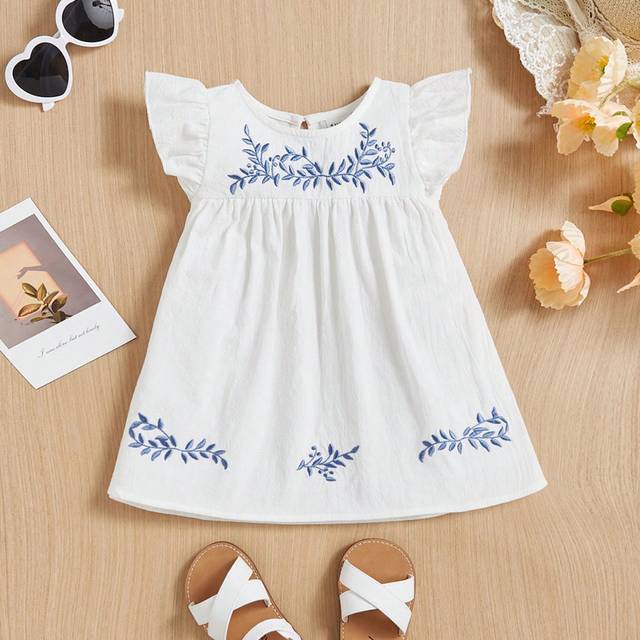SHEIN Baby Girl Summer Casual Loose Fit Embroidered Short Sleeve Dress