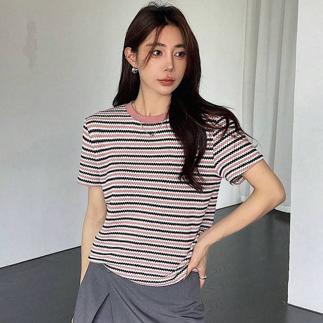 DAZY Women&#39;s Color-Block Plaid Short Sleeve T-Shirt Old Money Style Summer