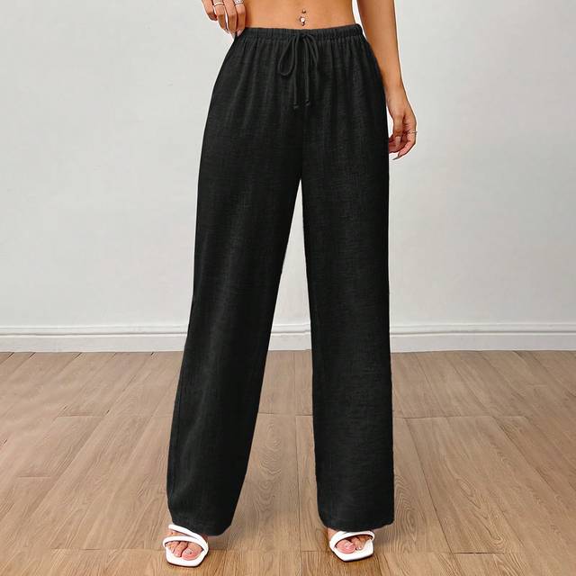 SHEIN Solid Drawstring Waist Wide Leg Pants