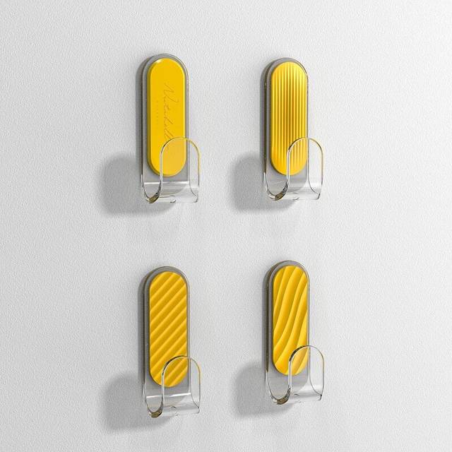 (a-yellow) 4Pcs Multi-purpose Adhesive Wall Hook Door Keys Cloth Coat Hook Bathroom Towel Robe Hanger Hook Home Storage Accessories Sets
