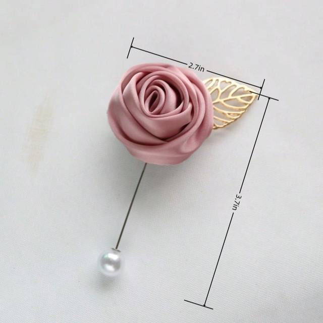 SHEIN 1pc Korean Style Pink Bride And Groom Wedding Boutonniere Fabric Brooch, Lapel Pin For Groomsmen Or Brothers, Suit Accessory Valentine&#39;s Day Valentine