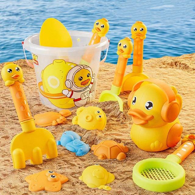 SHEIN 14pcs/Set Random Color Duck Shaped Beach Toys Set, Sand Beach Toys Include Bucket, Shovel, Sand Games, Beach Essentials Swimming Games (Accessories &