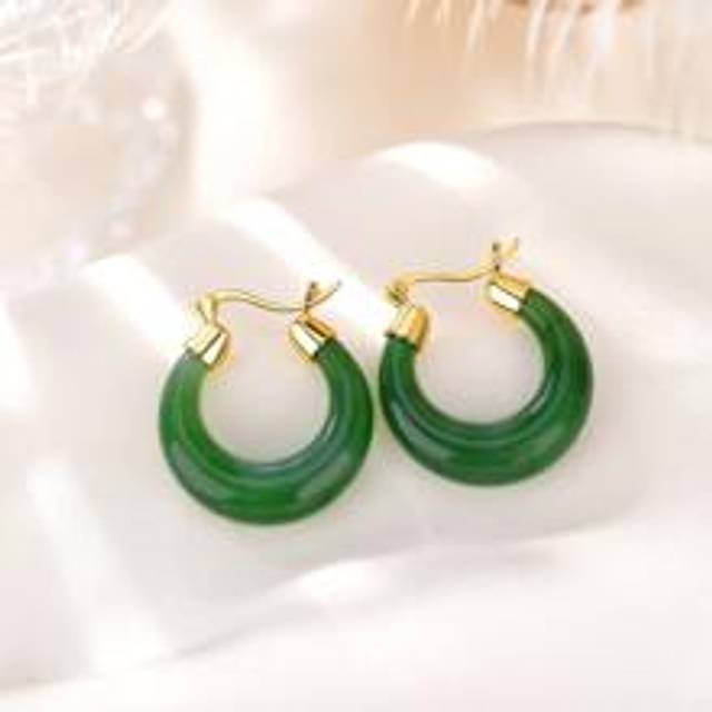1 par Vintage Grön Jade Små Cirkeldesign Elegant & Elegant Örhängen För Kvinnors Dagligt slitage (En-Storlek)