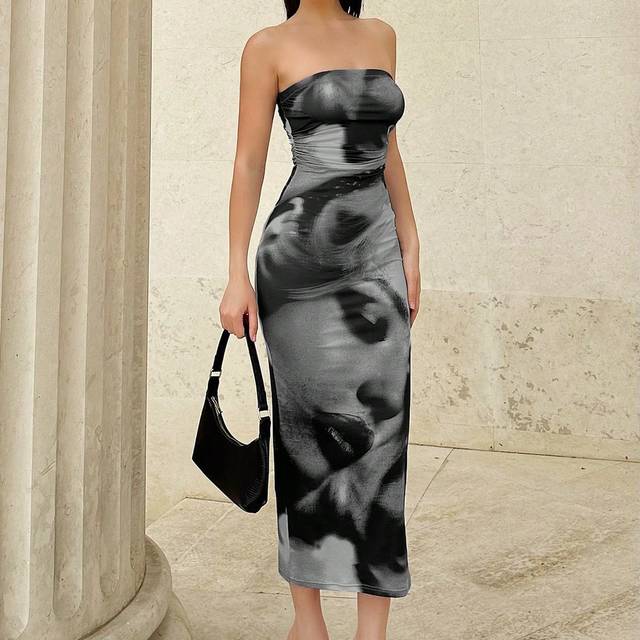 Siren Gaze Women&#39;s Retro Portrait Printed Bodycon Dress