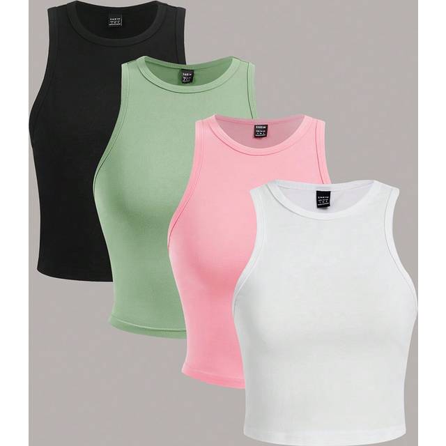 SHEIN 4pcs Crew Neck Solid Color Women&#39;s Tank Tops, Summer Casual All-Match Sleeveless Tank Top Set