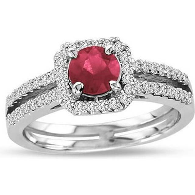 14K Gold Ring with 0.75 CT Natural Heated Ruby & 0.40 CTTW of Round Diamonds Rings - Size 4