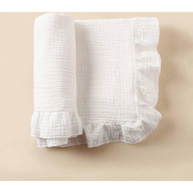 SHEIN 1pc Baby Soft Breathable Gauze Ruffled Blanket, Suitable For Newborns As Swaddling Blanket, Stroller Sunshade Blanket, Bath Towel, And Nursery Tablecl