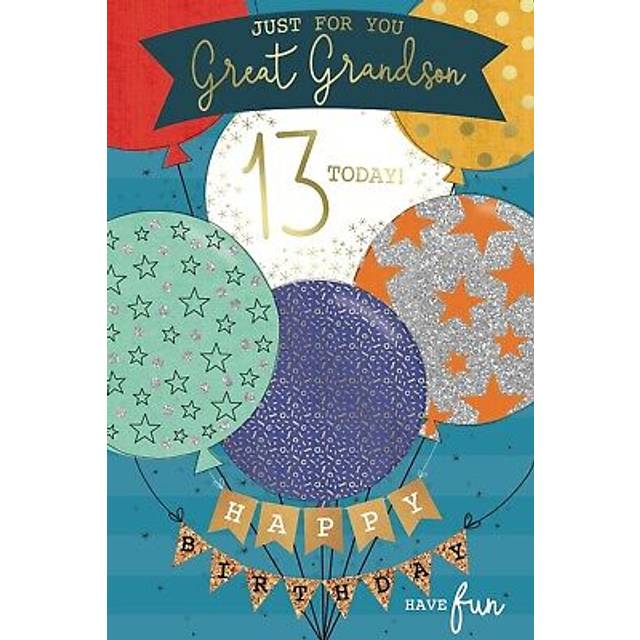 Great grandson 13th birthday greeting card 9"x6" balloons