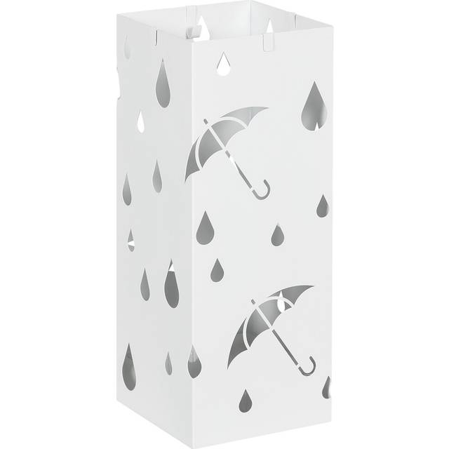 HOMCOM Metal Umbrella Stand Square Umbrella Basket With 4 Hooks Drip Tray White, White