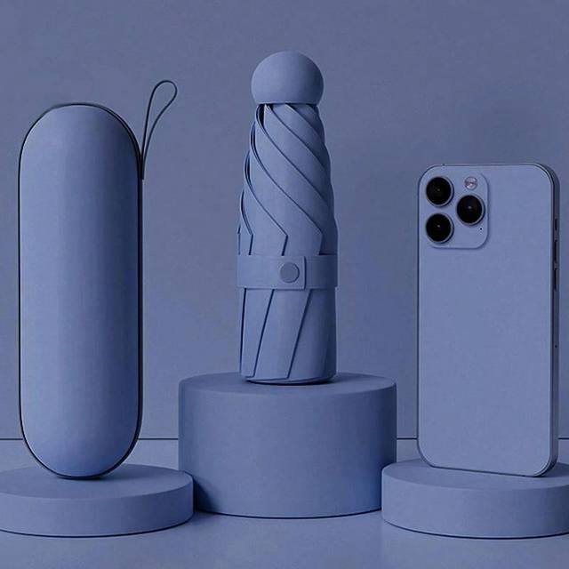 SHEIN 1pc Anti-UV Mini Umbrella For Sun And Rain, Portable Pocket Umbrella With UV Coating, 6 Ribs Strengthened Small Blue Umbrella With Carrying Case Boy V