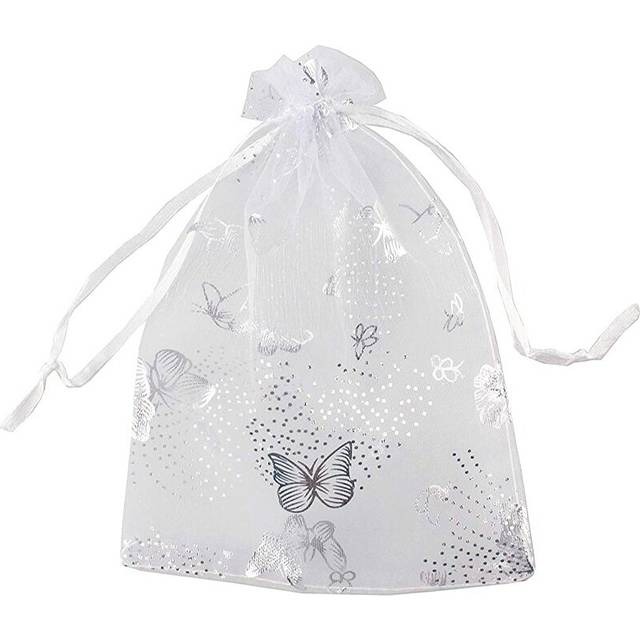 100Pcs 9X12cm Butterfly Organza Jewelry Gift Pouch Candy Drawstring Wedding Favor Bags White