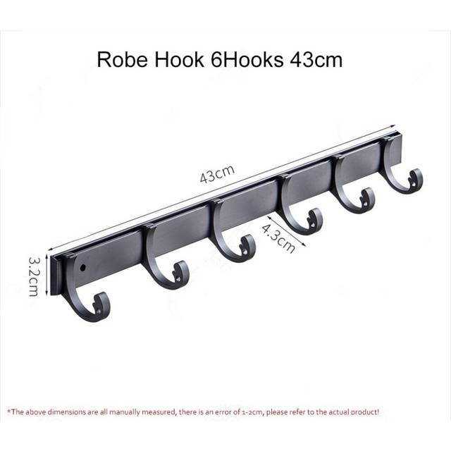 (a-6 Hooks) Towel Robe Hooks Black Aluminum Door Hanging Wall Mount Bath Coat Rack Hanger For Bathroom Kitchen Hardware