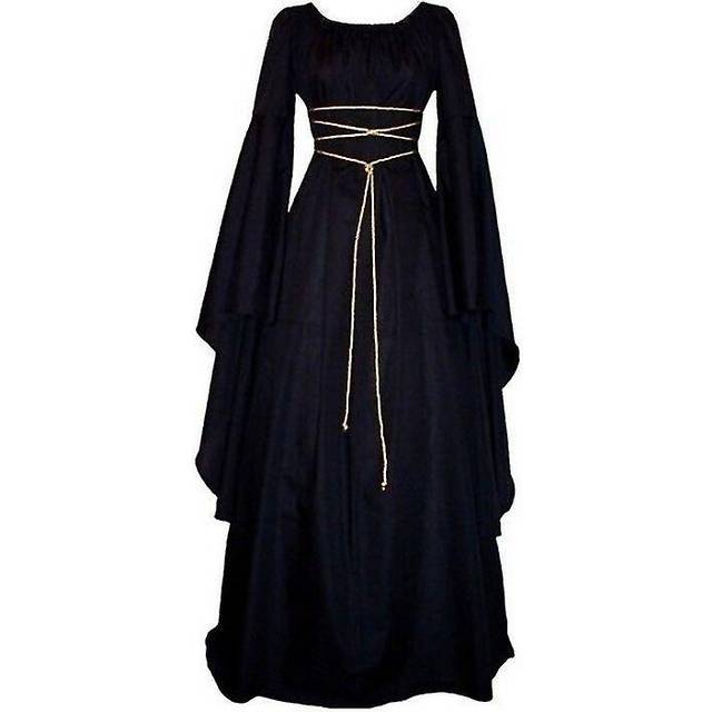 (Black, S) Women Halloween Renaissance Medieval Maxi Dress Gothic Cosplay Costume