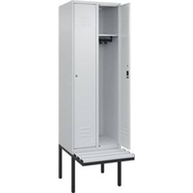 C+P 2 compartments, 2 compartments, light grey, W 600 mm, with narrow feet, cylinder lock - light grey RAL 7035