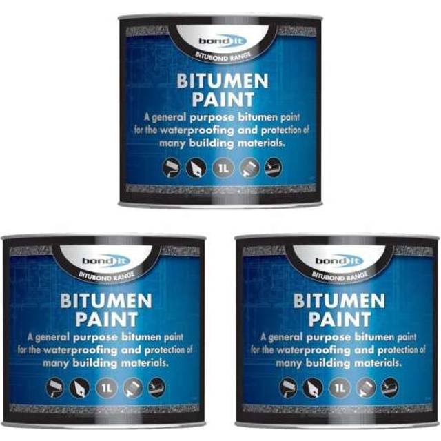 Bond-It Bitumen Paint  Solvent-bourne bituminous black paint waterproofing 1L BDB015 (Pack of 3)