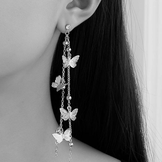 SHEIN 1pair Long Tassel Butterfly Dangle Earrings