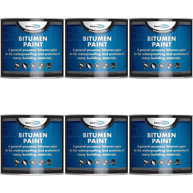Bond-It Bitumen Paint  Solvent-bourne bituminous black paint waterproofing 1L BDB015 (Pack of 6)