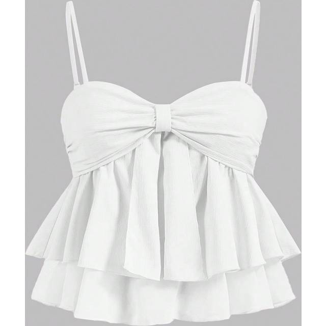 SHEIN Women Summer Sweet Pink Pleated Ruffle Trim Camisole Top,Summer Crop Tops