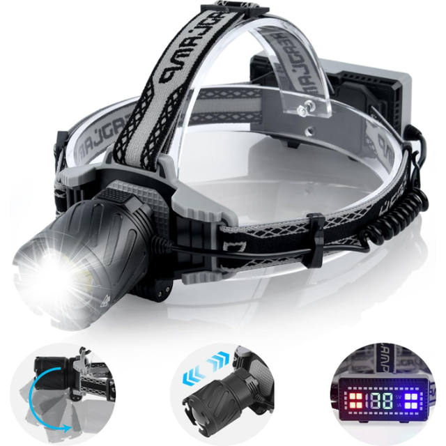 Chronus Led Headlamp Rechargeable,Headlight with 4 Modes,Zoomable,Digital Power Display,Waterproof Headlamps for Adults for