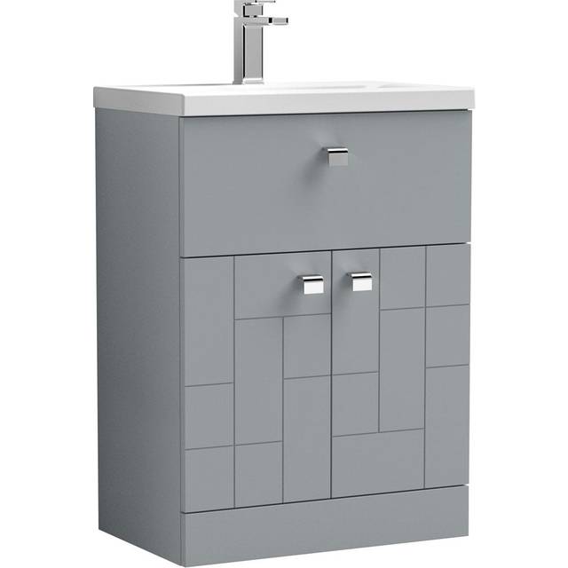 Nuie Blocks Satin Grey 600mm Floor Standing Vanity Unit &amp; Basin 1