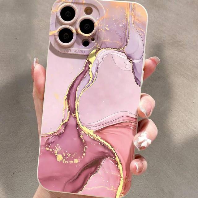 SHEIN Marble Design Liquid Silicone Phone Case Full Body Protective Anti-Shock Anti-Fall Soft TPU Rubber Cover, Transparent White Black Color, Suitable For
