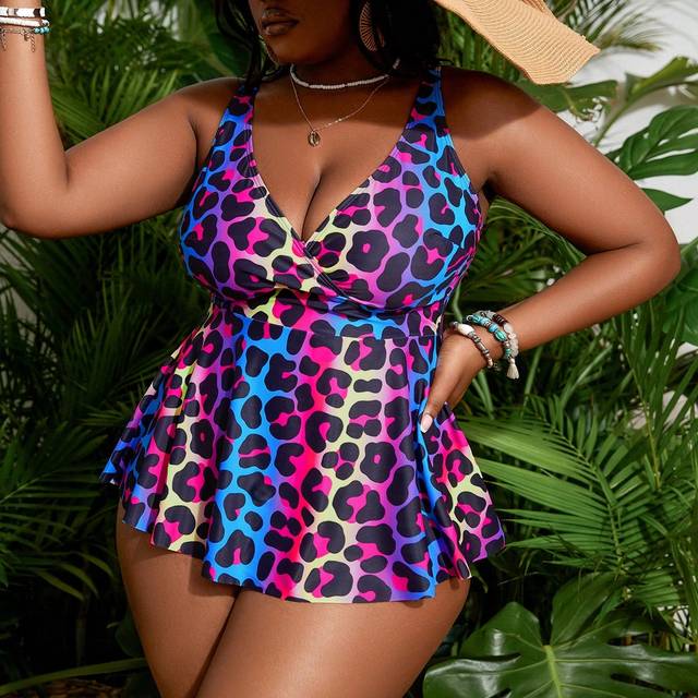 SHEIN Plus Size Leopard Print Beach Holiday Tankini Summer