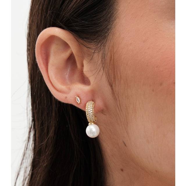 Jon Richard Jon Richard Gold Plated Cubic Zirconia Pearl Huggie Earrings