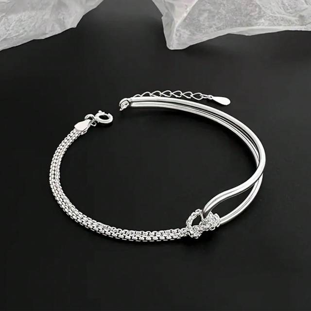 SYMFNY One 925 Sterling Silver Twisted Maillon Design Bracelet With Double Knots