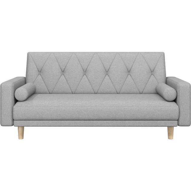 color 3 Seater Button-tufted Fabric Convertible Sleeper with 2 Bolster Pillows - Light Grey (86cm H X 185cm W X 86cm D)