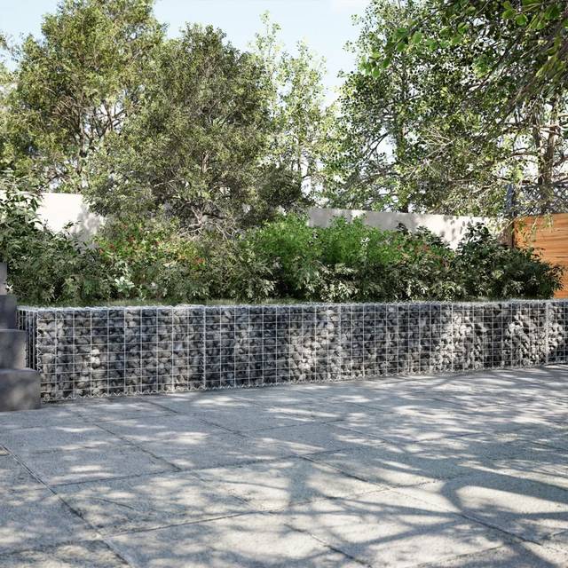 vidaXL Gabion Basket with Cover 800x50x50 cm Galvanised Iron - Silver