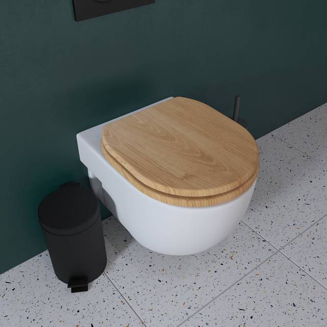 Croydex - Teak or Oak Effect Soft-Close Toilet Seat with Flexi Fix - Bolsena