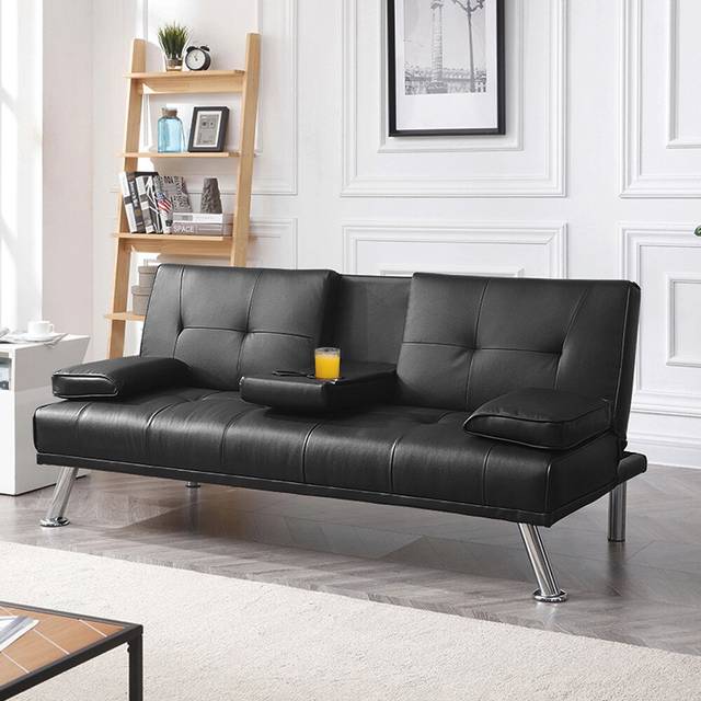 Upholstered Sofa Bed - Black (83cm H X 180cm W X 86cm D)