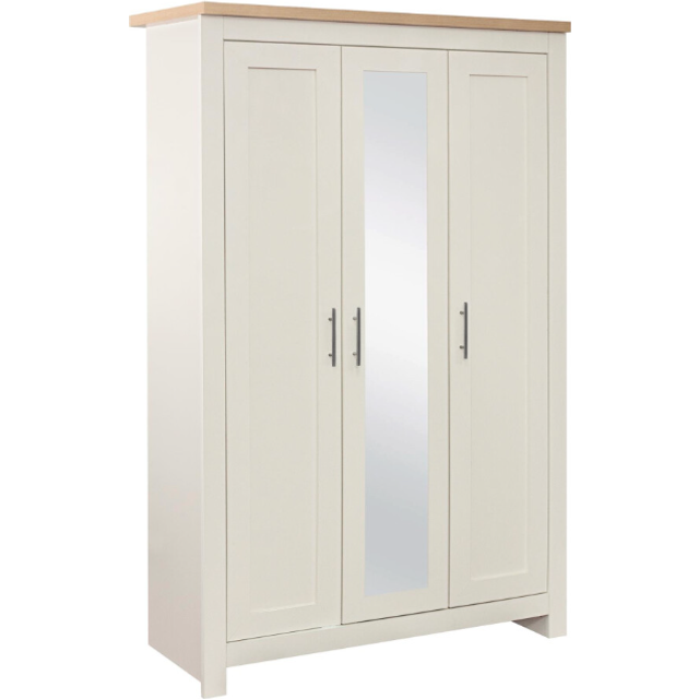 Birlea Highgate 3 Door Cream and Oak Mirrored Wardrobe - White