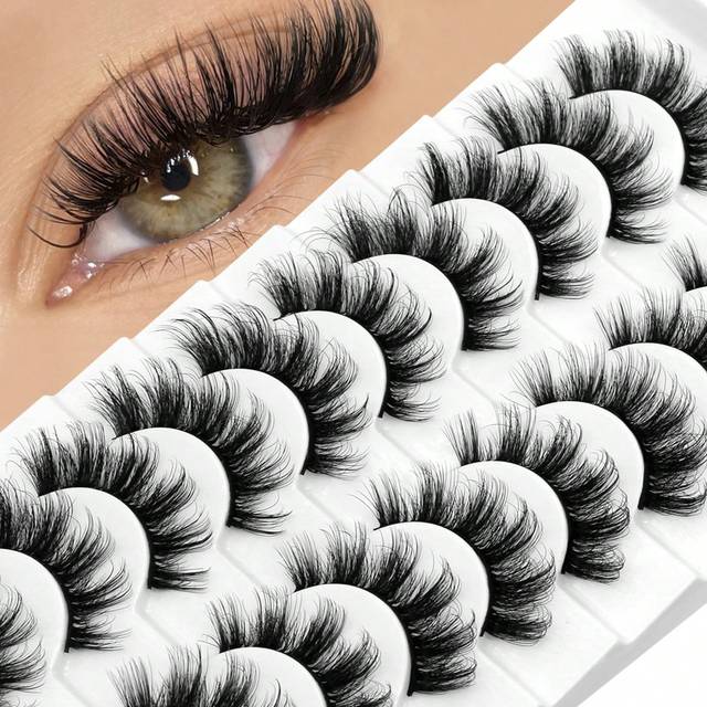 GROINNEYA 10 Pairs Manga Lashes Faux Mink Eyelashes Cat Eye Eyelashes Natural Full False Eyelashes Volumized Eyelash Extension Travel Essentials Makeup Tools(K1