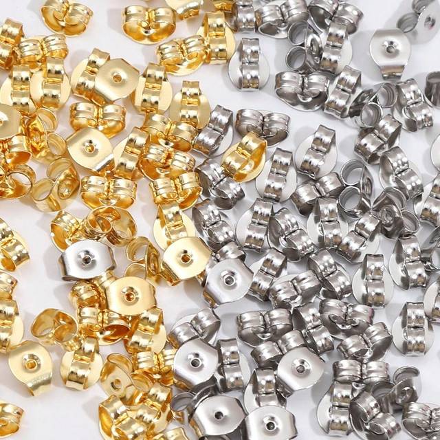 SHEIN 20/100pcs Stainless Steel Earrings Back Golden Tone Butterfly Ear Nuts Earring Pin Stopper DlY Jewelry Making Supplies