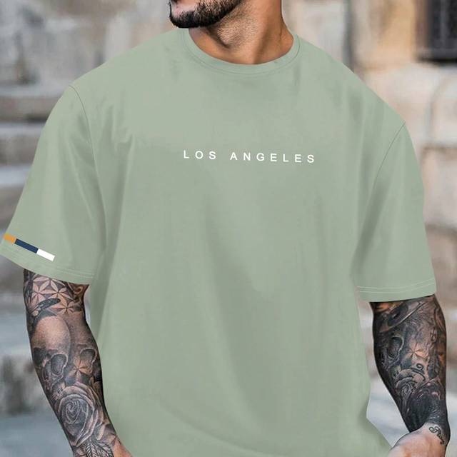 Manfinity Men Summer Short Sleeve Casual T-Shirt With Letter Print And Round Neck
