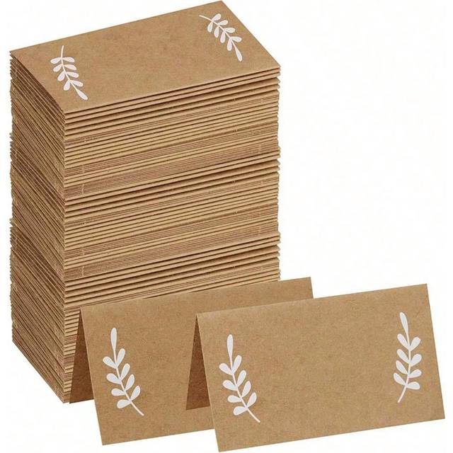 SHEIN 20pcs/40pcs- White Laurel Leave Message Card Belt For Wedding Banquet Table Card Paper Used For Table Decoration With Printed Table Cloth Name Plate T