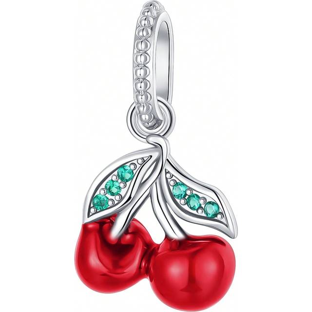 SHEIN Silver Plated Charm Cherry Fruit Series Diamond Red Pendant Charm Pendant Ball Suitable For Bracelets DIY Women&#39;s Jewelry