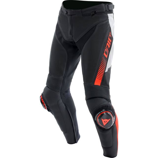 Dainese Super Speed perforated Motorcycle Leather Pants, black-white-red, Size 62 for Men