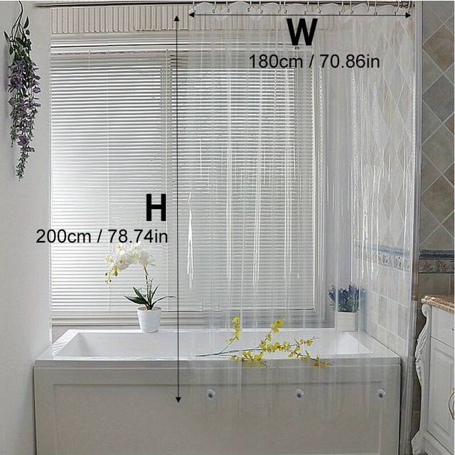 (180*200) Transparent Shower Curtain, Waterproof Shower Curtain With Rust Resistant Grommets And Hooks