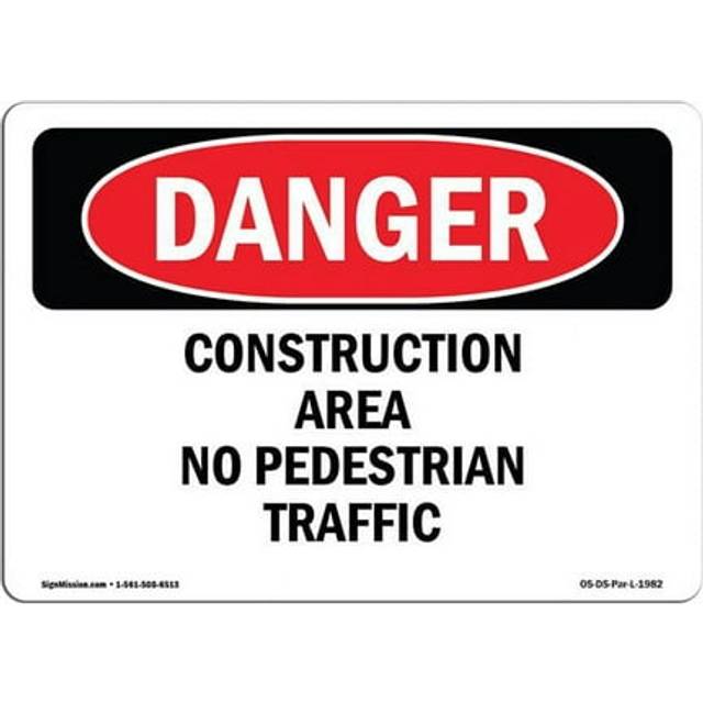 SignMission OS-DS-D-35-L-1982 OSHA Danger Sign - Construction Area No Pedestrian Traffic