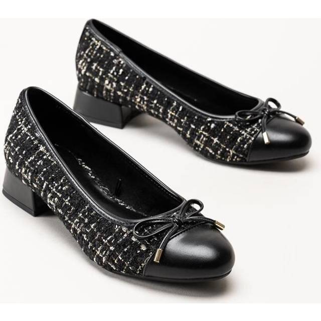 Marco Tozzi - Svarta låga pumps i textil och skinnimitation storlek 39 Klackskor - Black Comb (39)