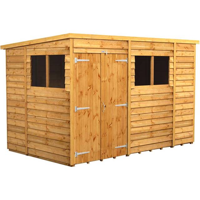 10X6 Power Overlap Pent Double Door Shed, Brown