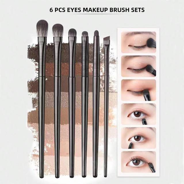 SHEIN 6pcs Soft Bristle Eye Makeup Brush Set For Eyeshadow Blending, Smudging, Eyeliner & Eye Detailing
