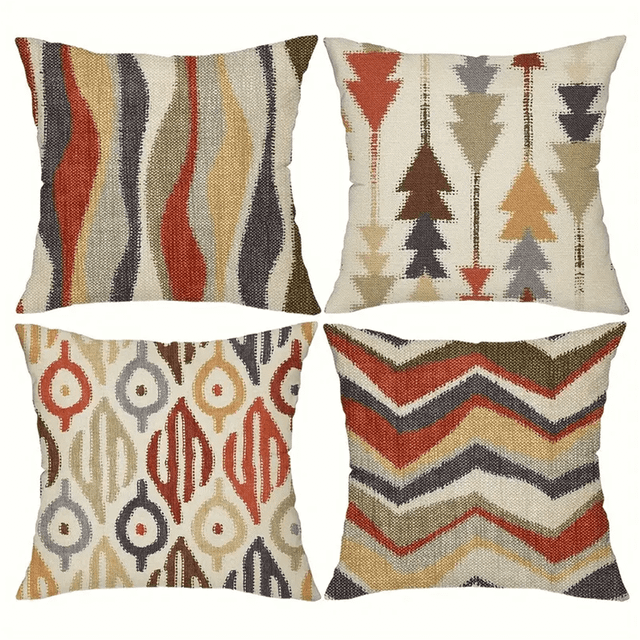 SHEIN &#34;Botanical Charm&#34; 4-Piece Tropical Plant Throw Pillow Covers Set, 18X18 Inches - Exotic Palm Leaves & Various Plants Design, Linen Blend, Zip Closure