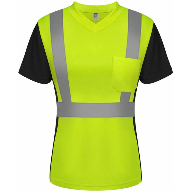 TCCFCCT 1pc Women High Visibility Safety Reflective Work Shirt, V-Neck Design, Airport Commute, Road Maintenance, Outdoor Work